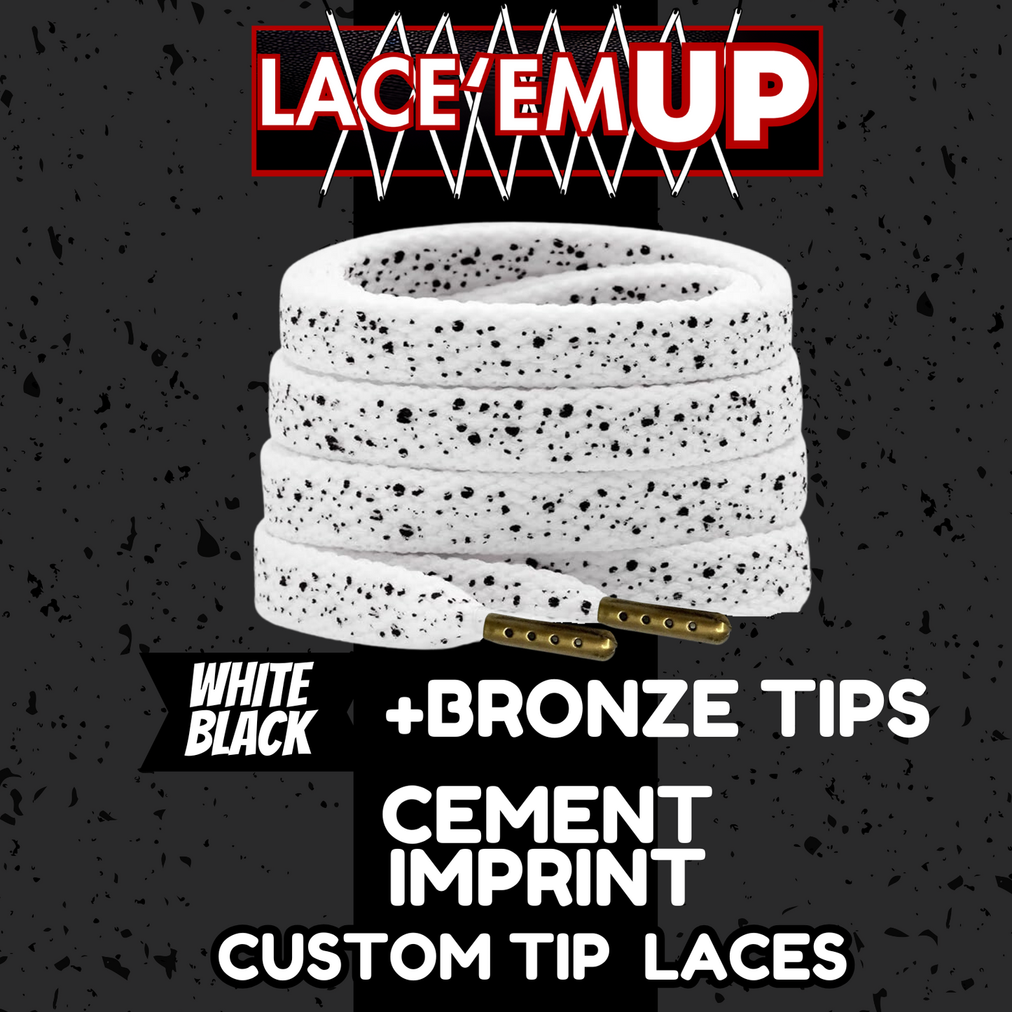 CEMENT Flat Shoe Laces Spotted Splatter Cement AJ3 AJ4 CUSTOM Tips. ELEPHANT LAC