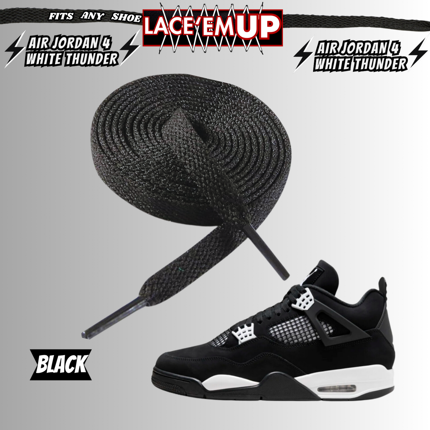 PREMIUM Shoe Laces REPLACEMENT FOR AIR JORDAN 4 THUNDER WHITE LIGHTNING