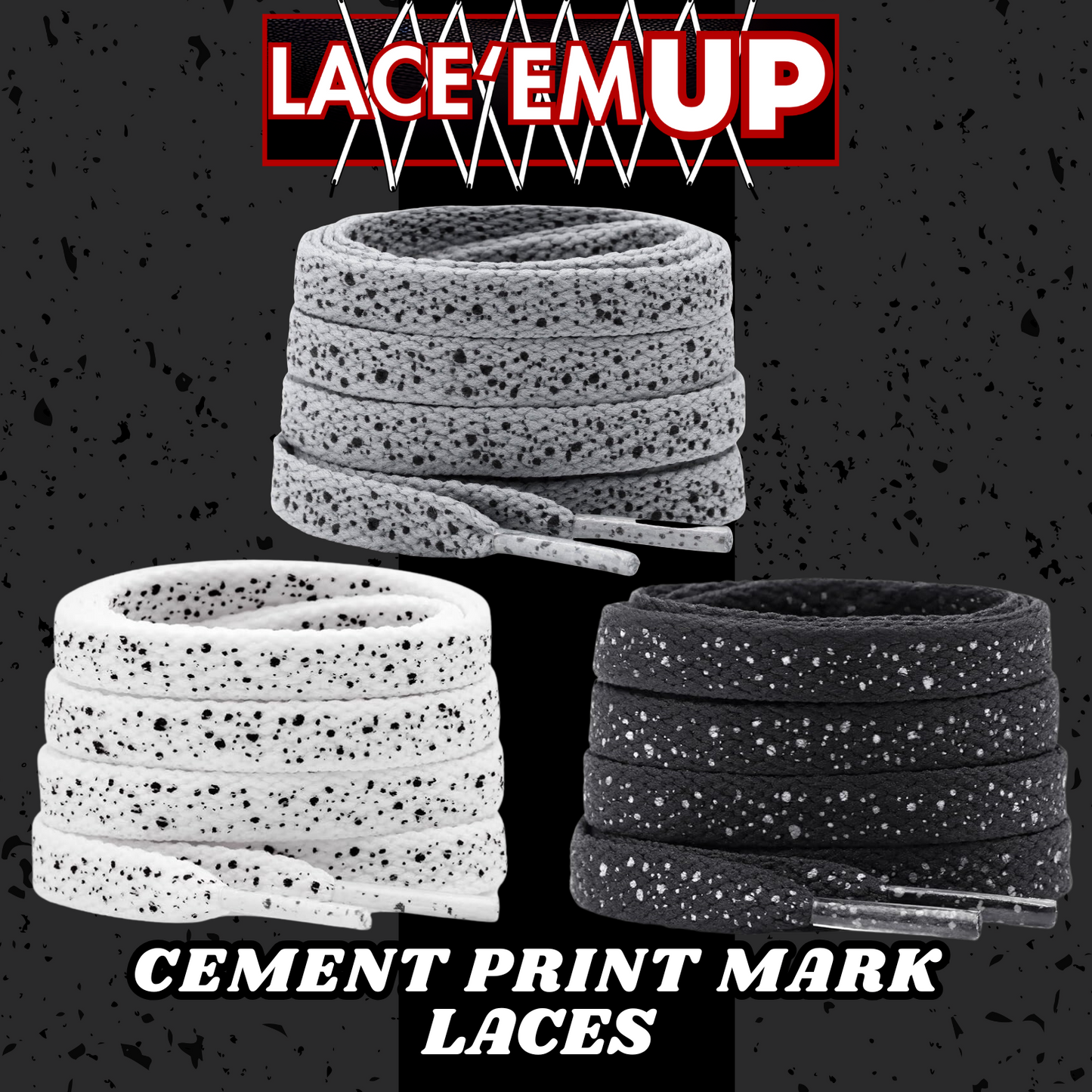 CEMENT Flat Shoe Laces Spotted Splatter Cement AJ3 AJ4 CUSTOM Tips. ELEPHANT LAC