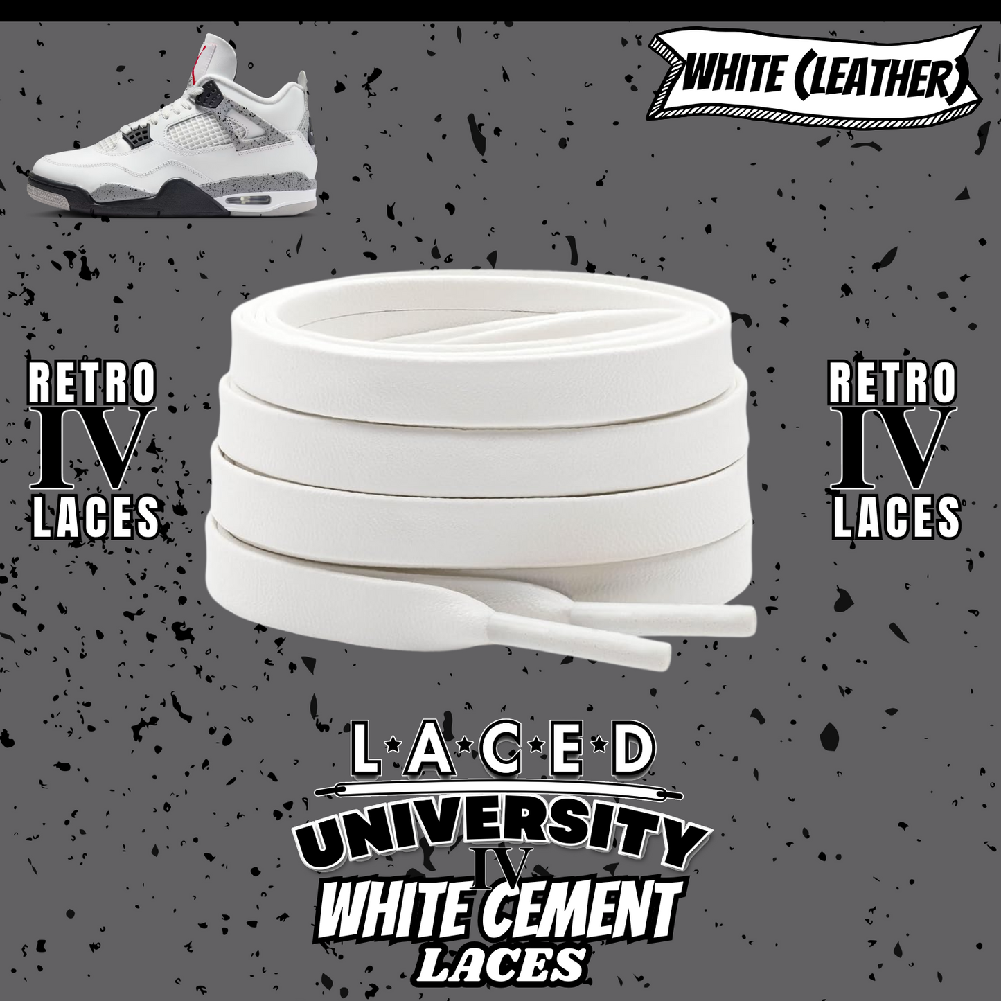 Retro 4 White Cement Laces Spotted Splatter Cement replacement-Retro 4 Shoe Lace