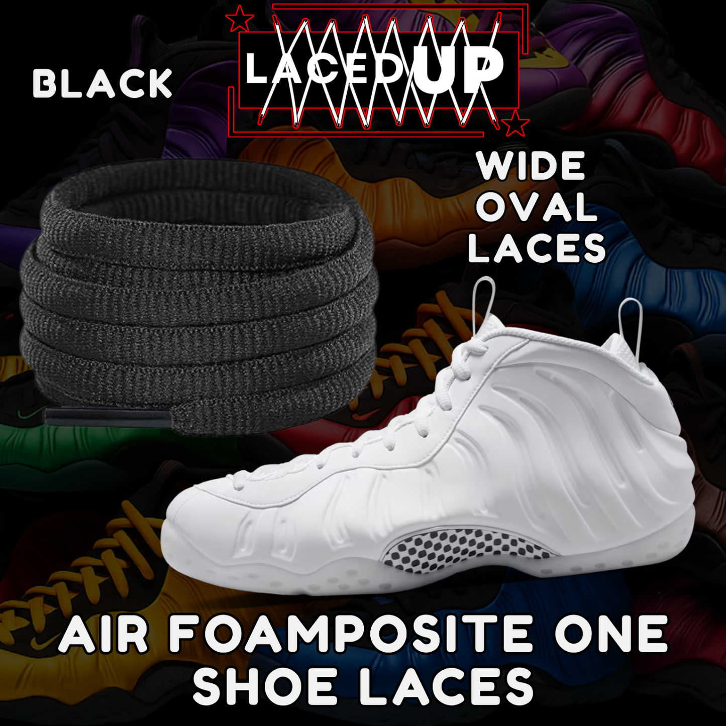 Foamposite TripleWhite Wide Oval Laces Replacement Oval Shoe color tips-PREMIUM