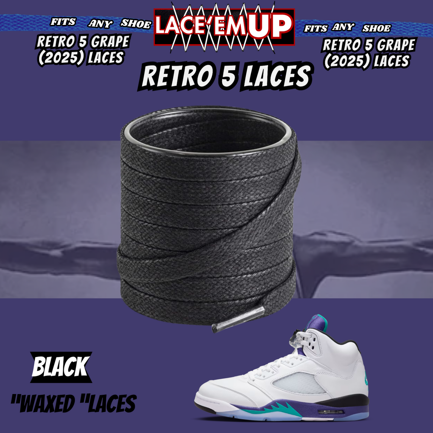 Retro 5  Grape Shoe Laces Cement replacement for AJ 5 reimagined