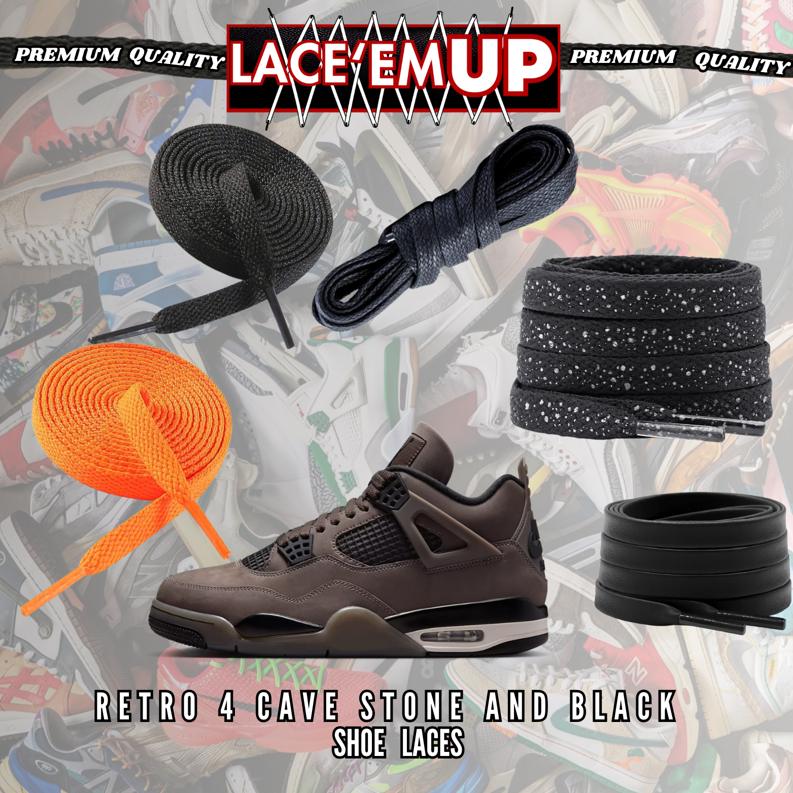 Retro 4 Cave Stone Shoe Laces Spotted Splatter Cement replacement