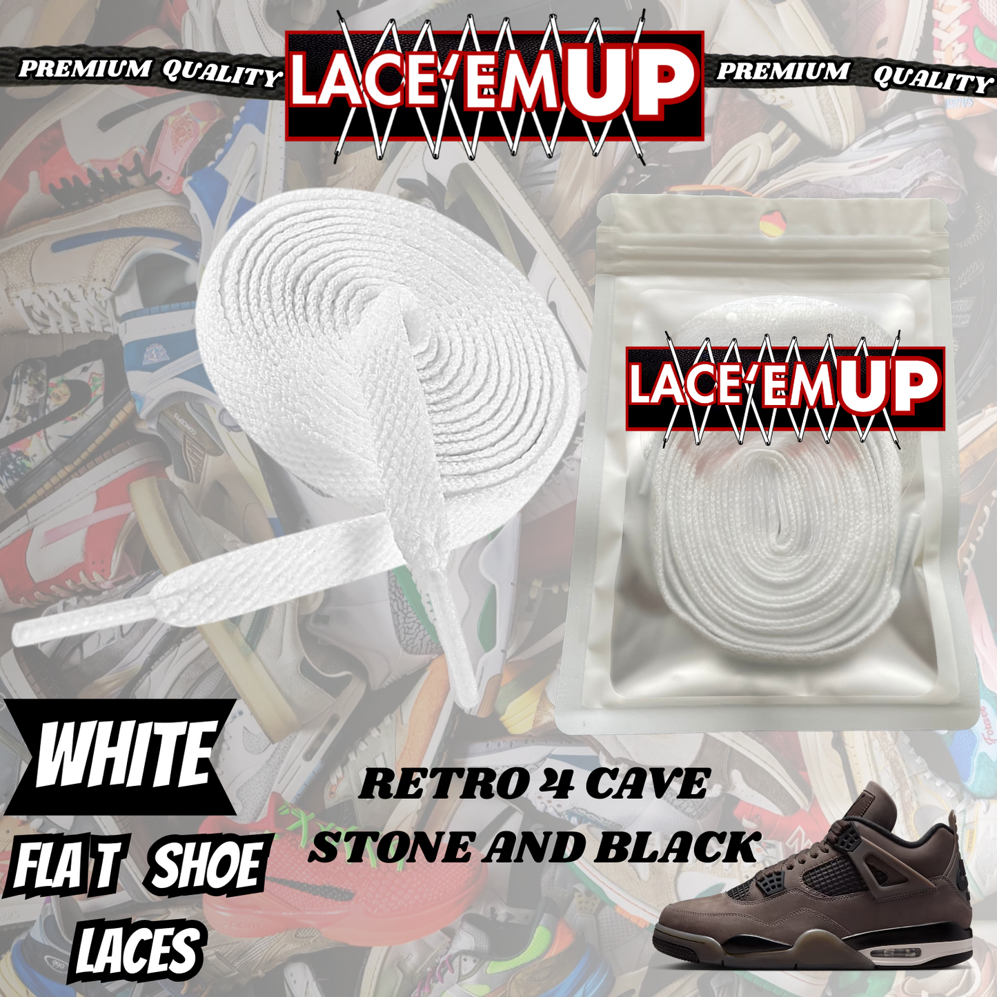 Retro 4 Cave Stone Shoe Laces Spotted Splatter Cement replacement
