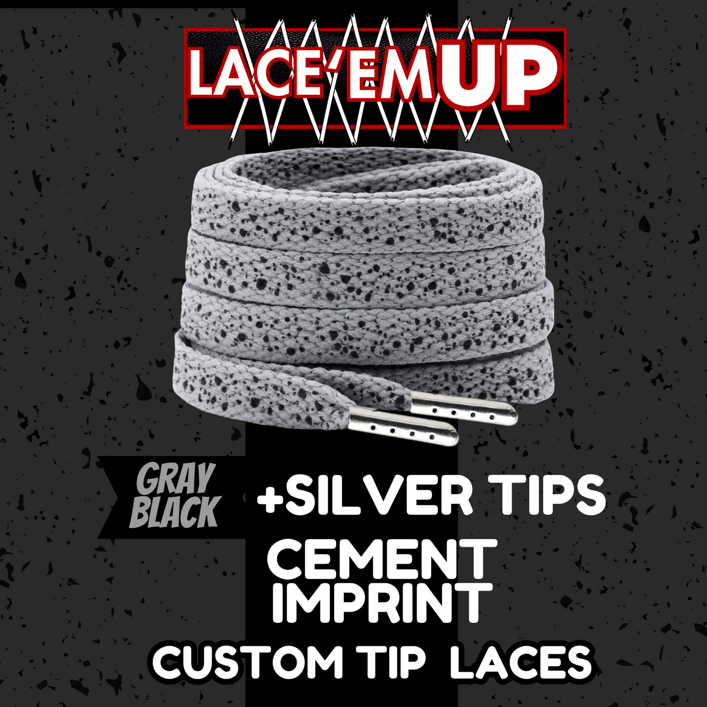 CEMENT Flat Shoe Laces Spotted Splatter Cement AJ3 AJ4 CUSTOM Tips. ELEPHANT LAC