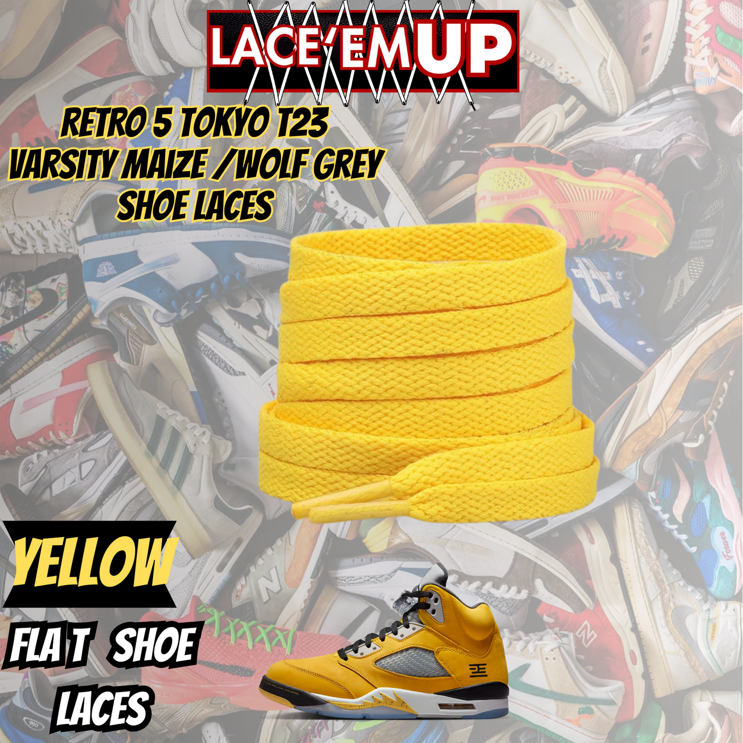 Retro 5 Tokyo T23 Varsity Maize Shoe Laces, aj5 shoe lace