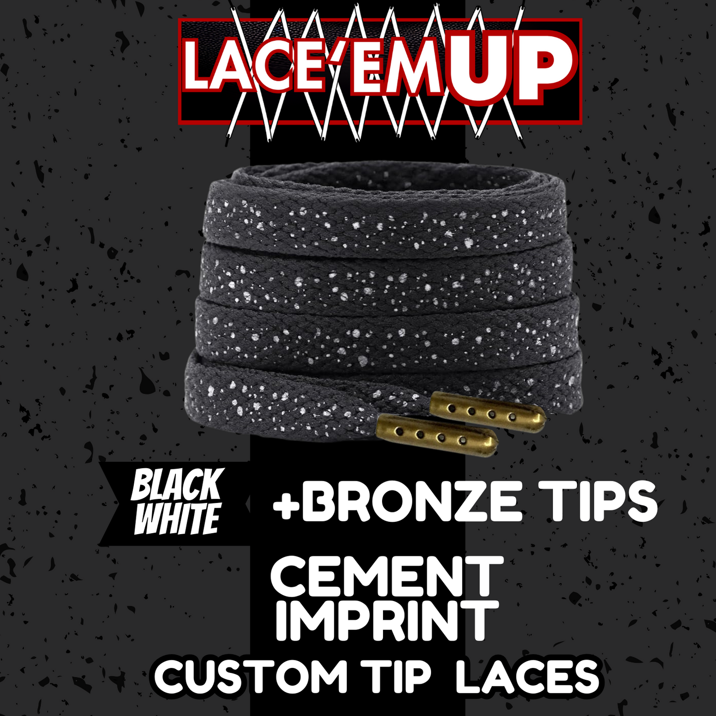 CEMENT Flat Shoe Laces Spotted Splatter Cement AJ3 AJ4 CUSTOM Tips. ELEPHANT LAC