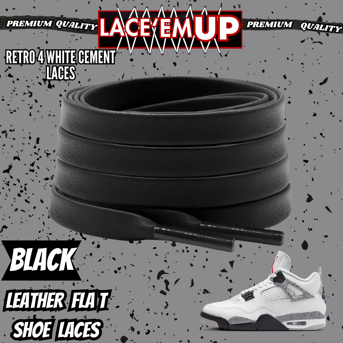 Retro 4 White Cement Shoe Laces Spotted Splatter Cement replacement