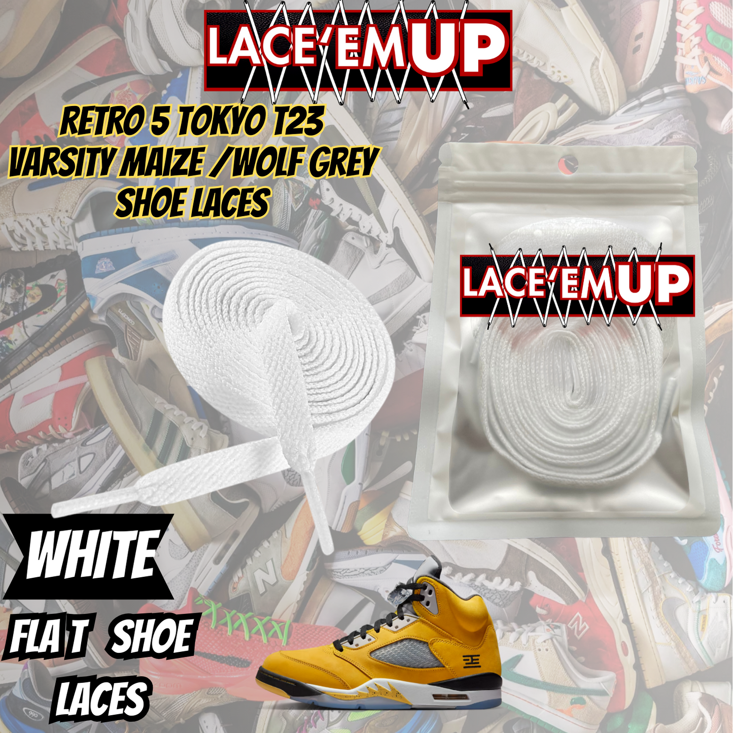 Retro 5 Tokyo T23 Varsity Maize Shoe Laces, aj5 shoe lace
