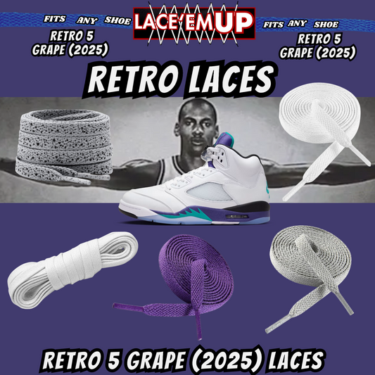 Retro 5  Grape Shoe Laces Cement replacement for AJ 5 reimagined