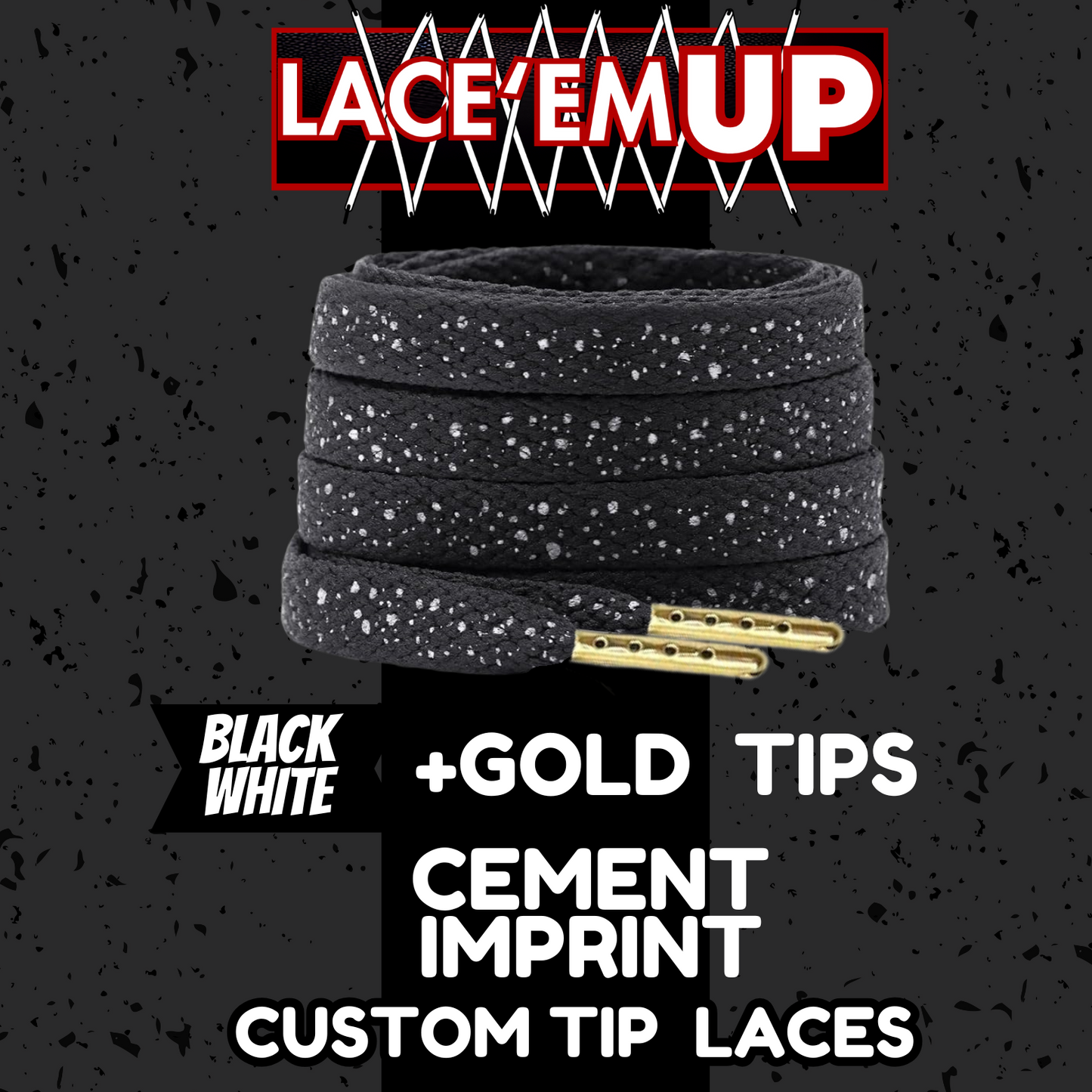 CEMENT Flat Shoe Laces Spotted Splatter Cement AJ3 AJ4 CUSTOM Tips. ELEPHANT LAC