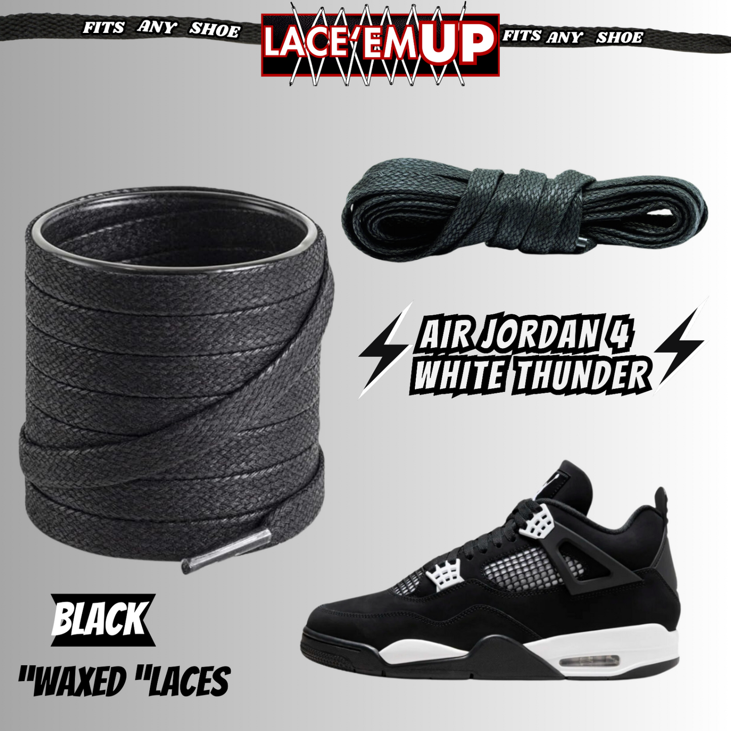 PREMIUM Shoe Laces REPLACEMENT FOR AIR JORDAN 4 THUNDER WHITE LIGHTNING