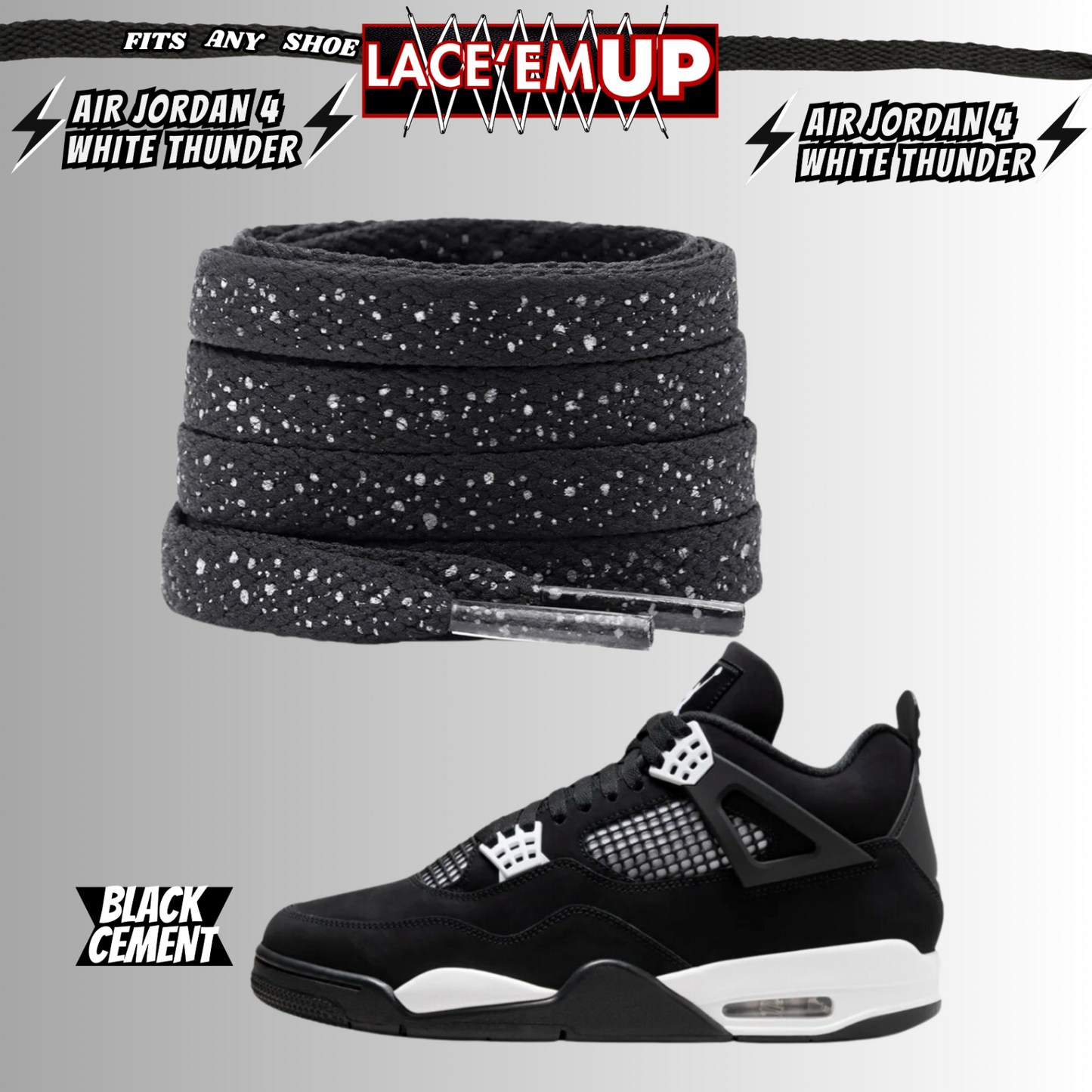 PREMIUM Shoe Laces REPLACEMENT FOR AIR JORDAN 4 THUNDER WHITE LIGHTNING
