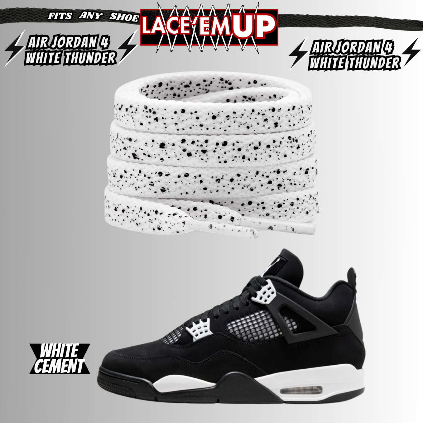 PREMIUM Shoe Laces REPLACEMENT FOR AIR JORDAN 4 THUNDER WHITE LIGHTNING