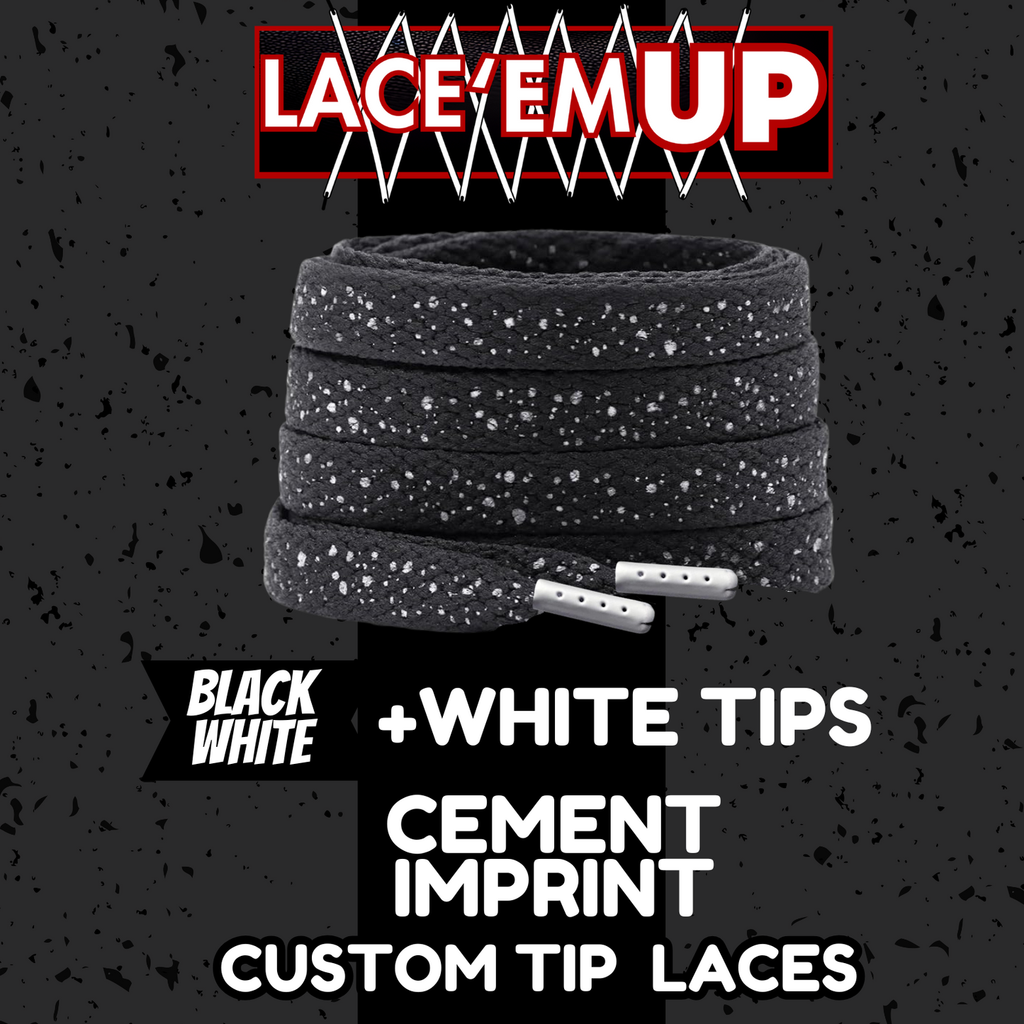 CEMENT Flat Shoe Laces Spotted Splatter Cement AJ3 AJ4 CUSTOM Tips. ELEPHANT LAC