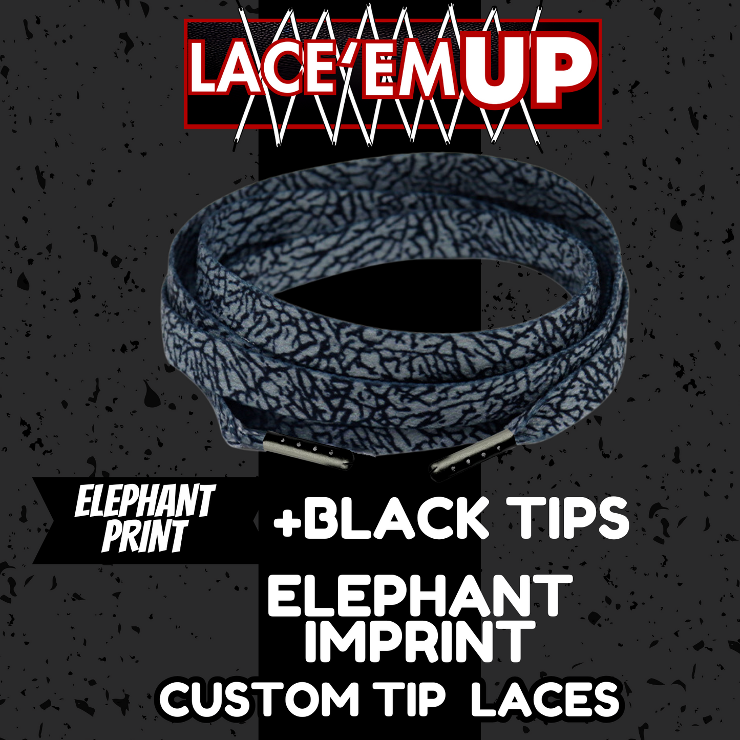 CEMENT Flat Shoe Laces Spotted Splatter Cement AJ3 AJ4 CUSTOM Tips. ELEPHANT LAC