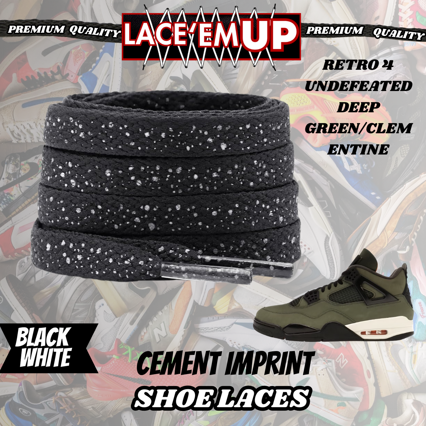 Shoe laces for Retro 4 UNDEFEATED DEEP GREEN/CLEMENTINE, REPLACEMENT SHOE LACES
