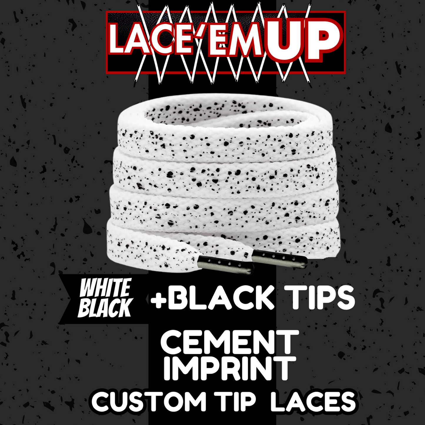 CEMENT Flat Shoe Laces Spotted Splatter Cement AJ3 AJ4 CUSTOM Tips. ELEPHANT LAC