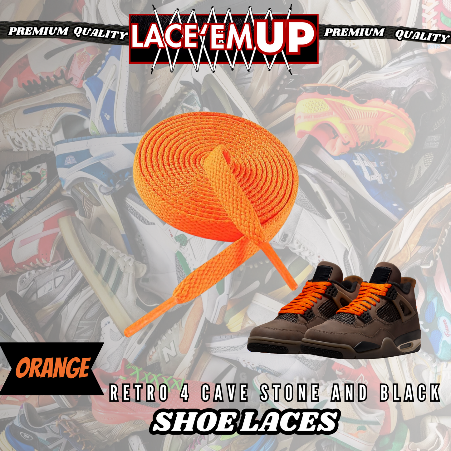 Retro 4 Cave Stone Shoe Laces Spotted Splatter Cement replacement