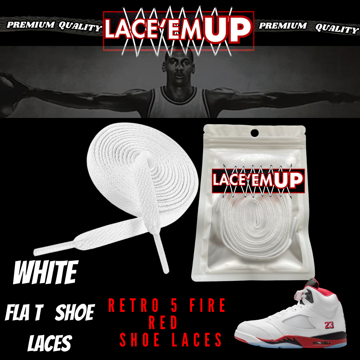 Retro 5 Fire Red Shoe Laces Spotted Splatter Cement , AJ 5 FIRE RED SHOE LACES