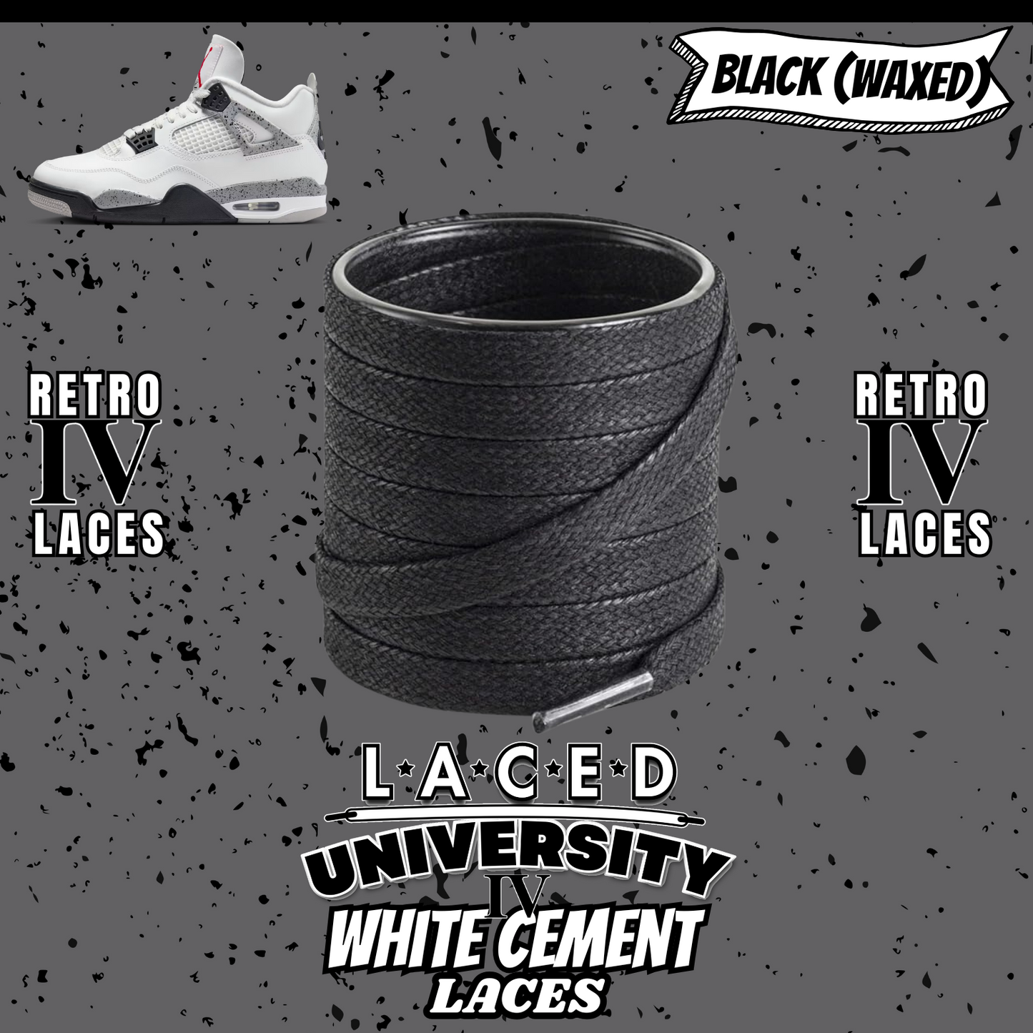 Retro 4 White Cement Laces Spotted Splatter Cement replacement-Retro 4 Shoe Lace