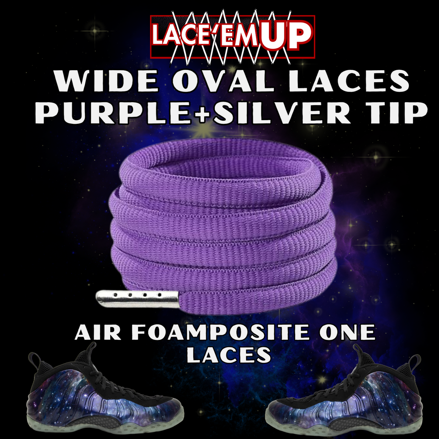 Foamposite Galaxy Wide Oval Laces Replacement Oval Shoe with color tips-PREMIUM