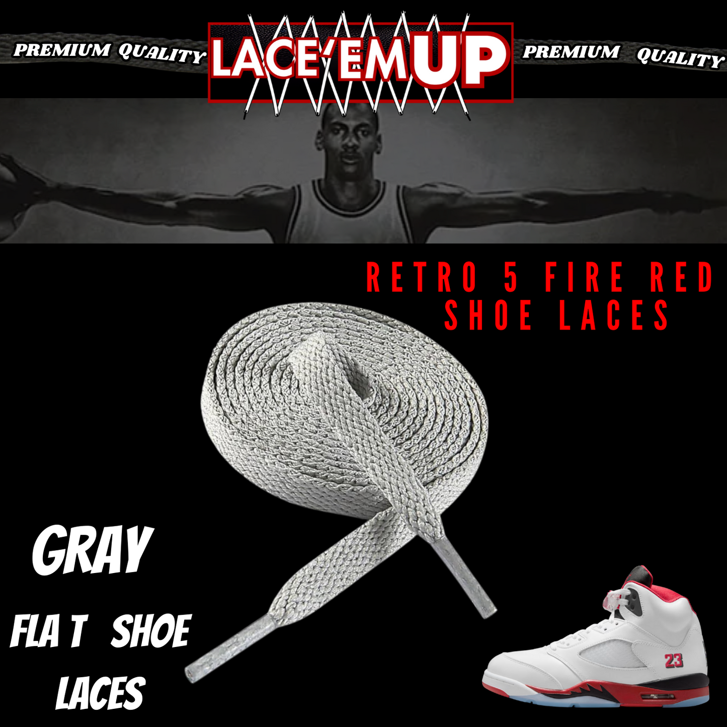 Retro 5 Fire Red Shoe Laces Spotted Splatter Cement , AJ 5 FIRE RED SHOE LACES