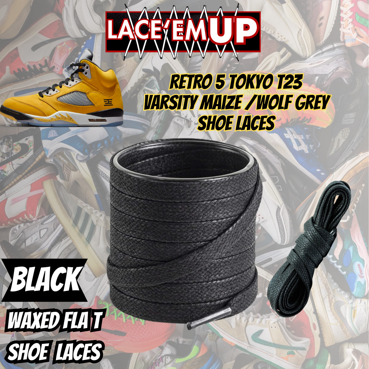 Retro 5 Tokyo T23 Varsity Maize Shoe Laces, aj5 shoe lace