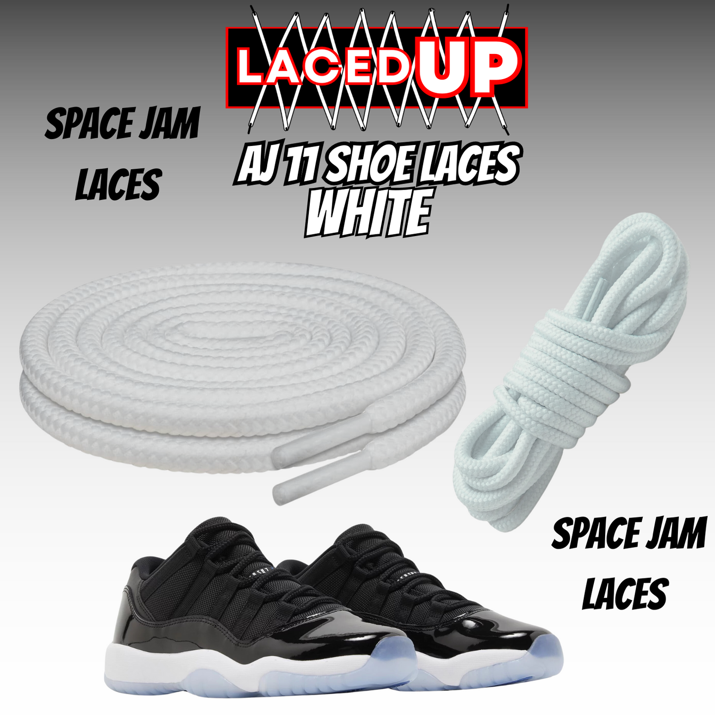 LacedUP- Air Jordan AJ11 Replacement Shoe Laces Exclusive Colors for Space Jam