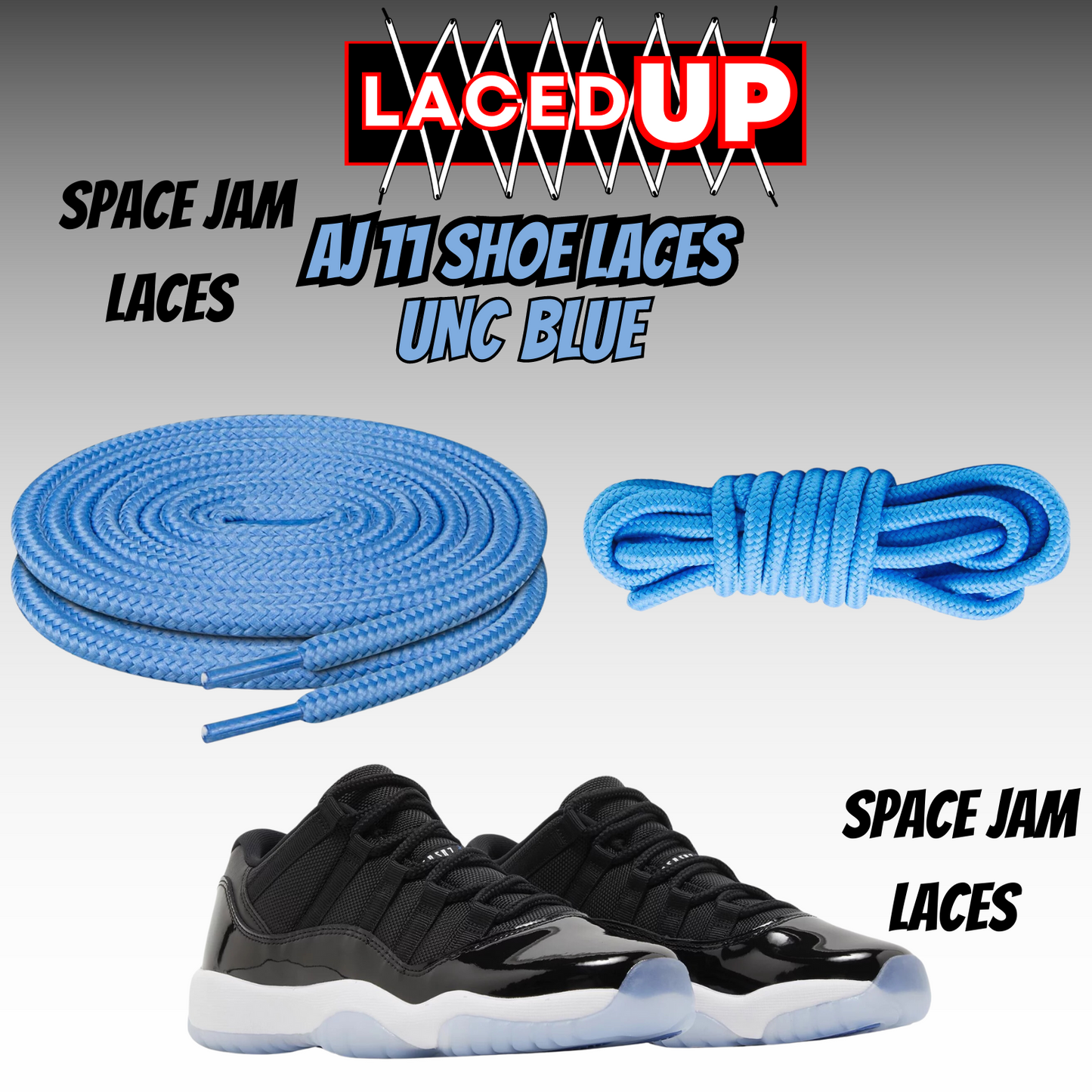 LacedUP- Air Jordan AJ11 Replacement Shoe Laces Exclusive Colors for Space Jam