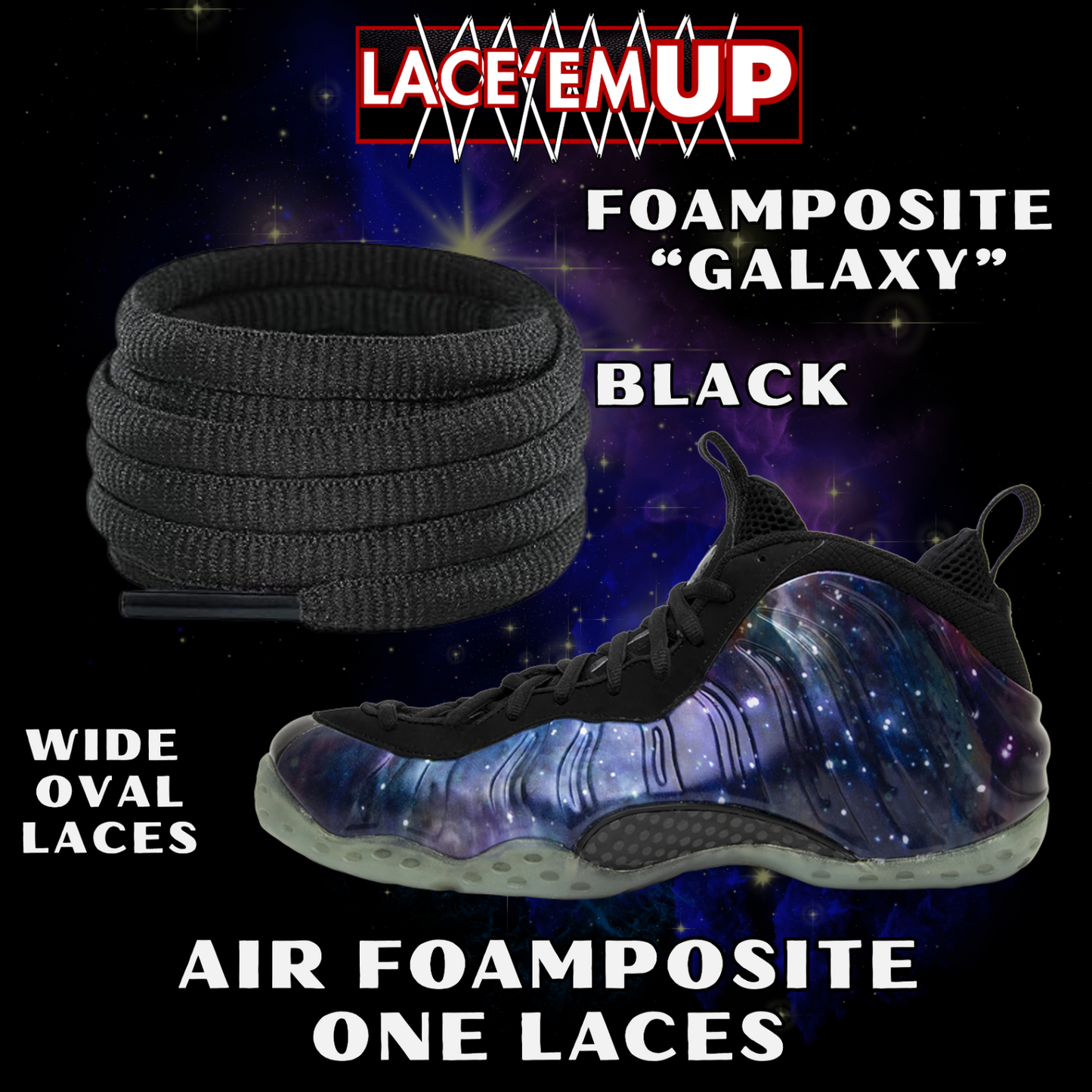 Foamposite Galaxy Wide Oval Laces Replacement Oval Shoe with color tips-PREMIUM