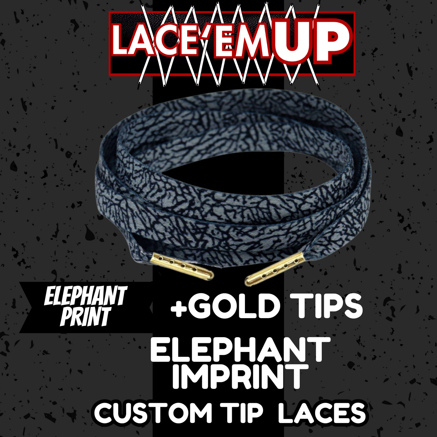 CEMENT Flat Shoe Laces Spotted Splatter Cement AJ3 AJ4 CUSTOM Tips. ELEPHANT LAC