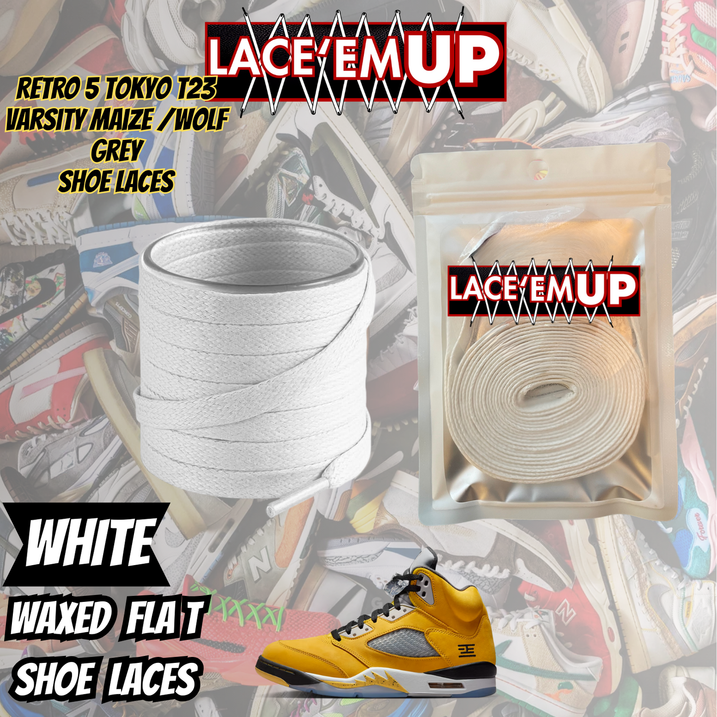 Retro 5 Tokyo T23 Varsity Maize Shoe Laces, aj5 shoe lace