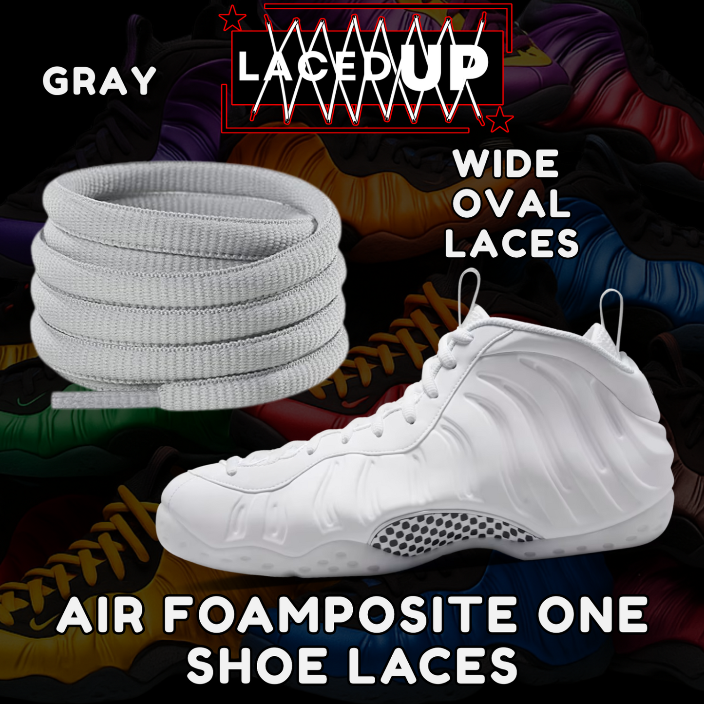 Foamposite TripleWhite Wide Oval Laces Replacement Oval Shoe color tips-PREMIUM
