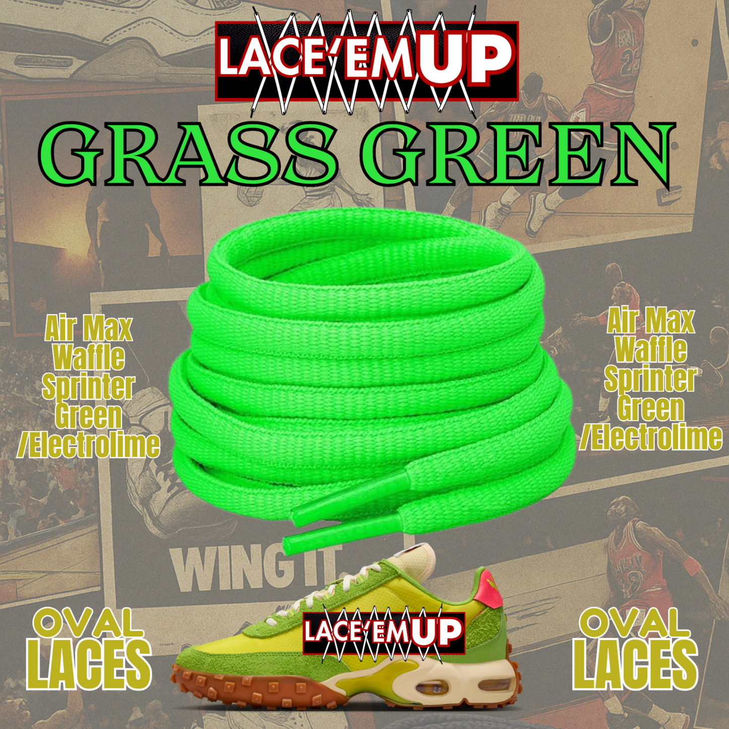 Air Max Waffle Sprinter Green/Electrolime Shoe Laces, Air Max Waffle Shoelaces