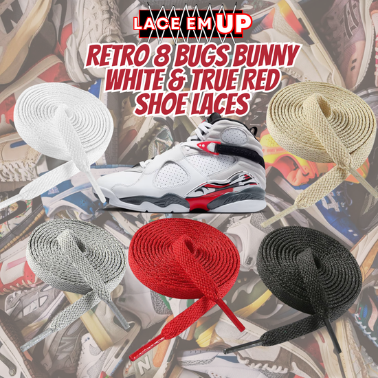 Retro 8 Bugs Bunny Shoe Laces WHITE ,RED, BLACK, GRAY, BEIGE