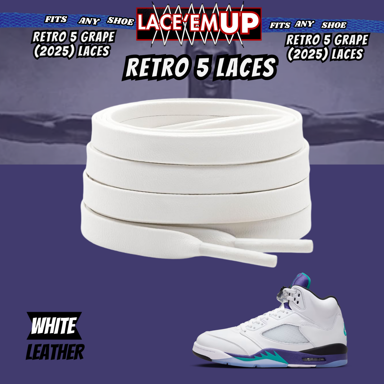 Retro 5  Grape Shoe Laces Cement replacement for AJ 5 reimagined