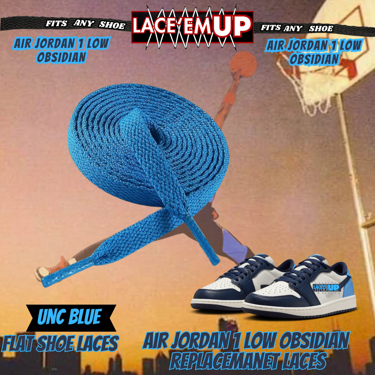 AJ 1 OBSIDIAN Shoe Laces replacement for jordan 1  OG, UNC LACES, NAVY BLUE LACE