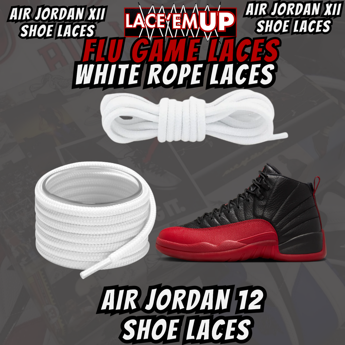 Air Jordan 12 AJ12 FLU GAME Premium Replacement Rope Round Shoe Laces