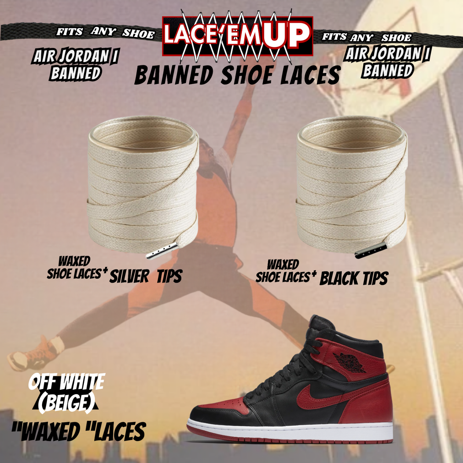 "Banned" Flat Shoe Laces replacement for jordan 1  OG BLACK TOE LACES
