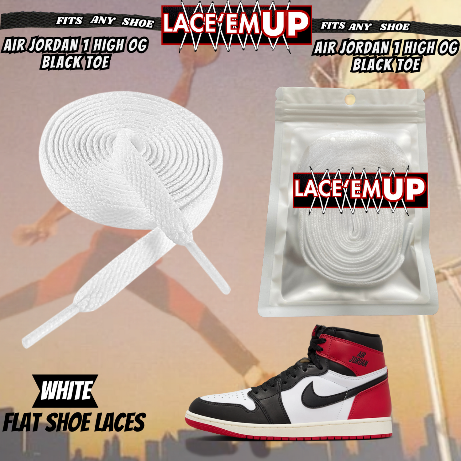 BLACK TOE Shoe Laces Cement replacement for jordan 1  OG BLACK TOE LACES