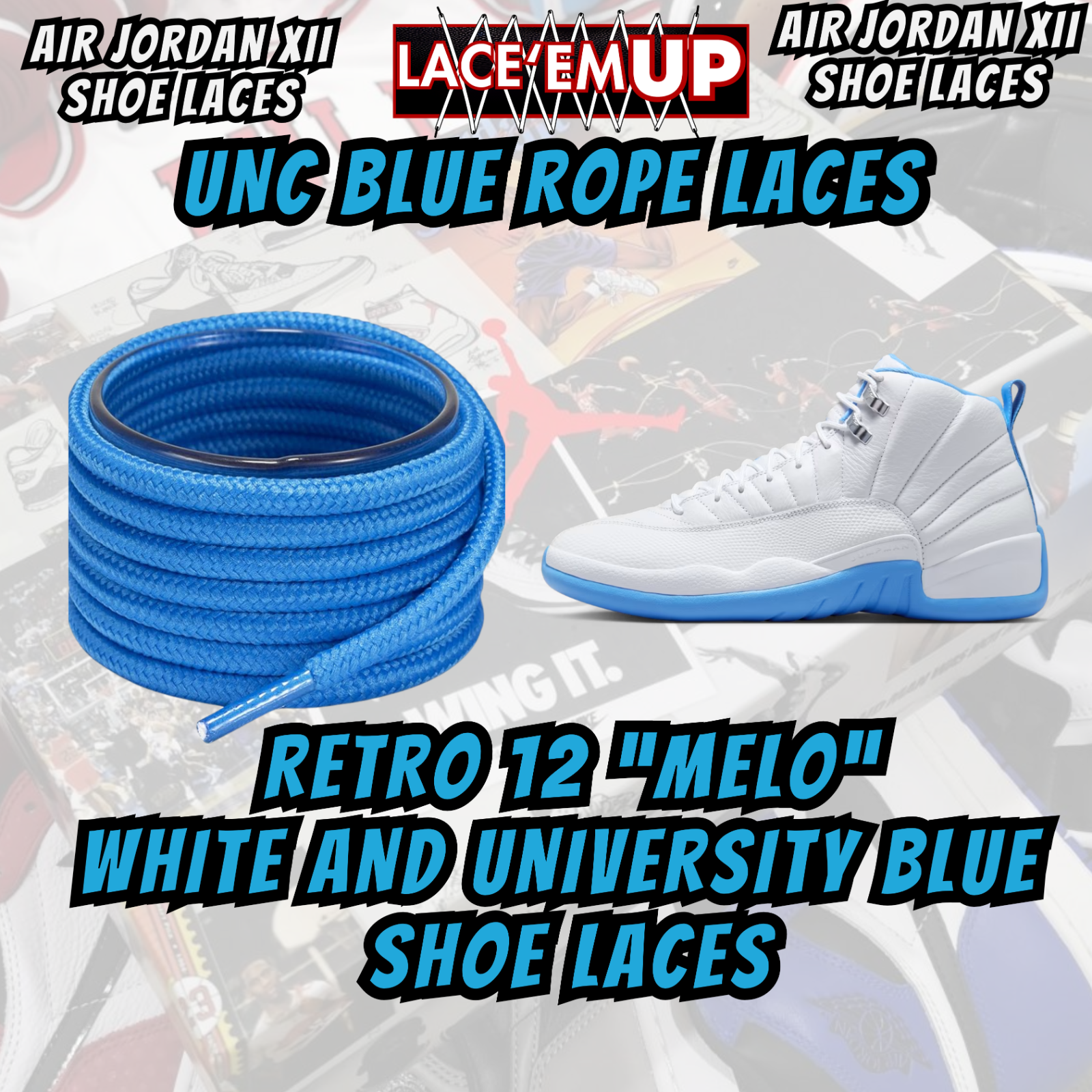 Retr 12 AJ12 Premium Replacement Rope Round Shoe Laces for Unc Melo Laces