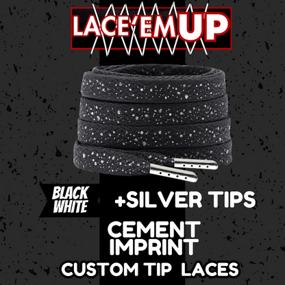 CEMENT Flat Shoe Laces Spotted Splatter Cement AJ3 AJ4 CUSTOM Tips. ELEPHANT LAC