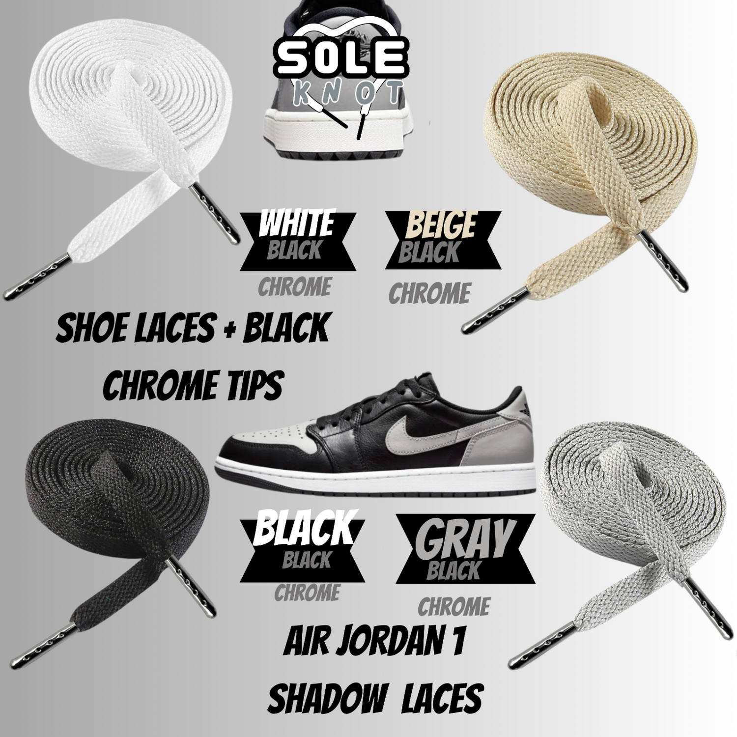 PREMIUM SHOELACES FOR  Air AJ Jordan 1 SHADOW
