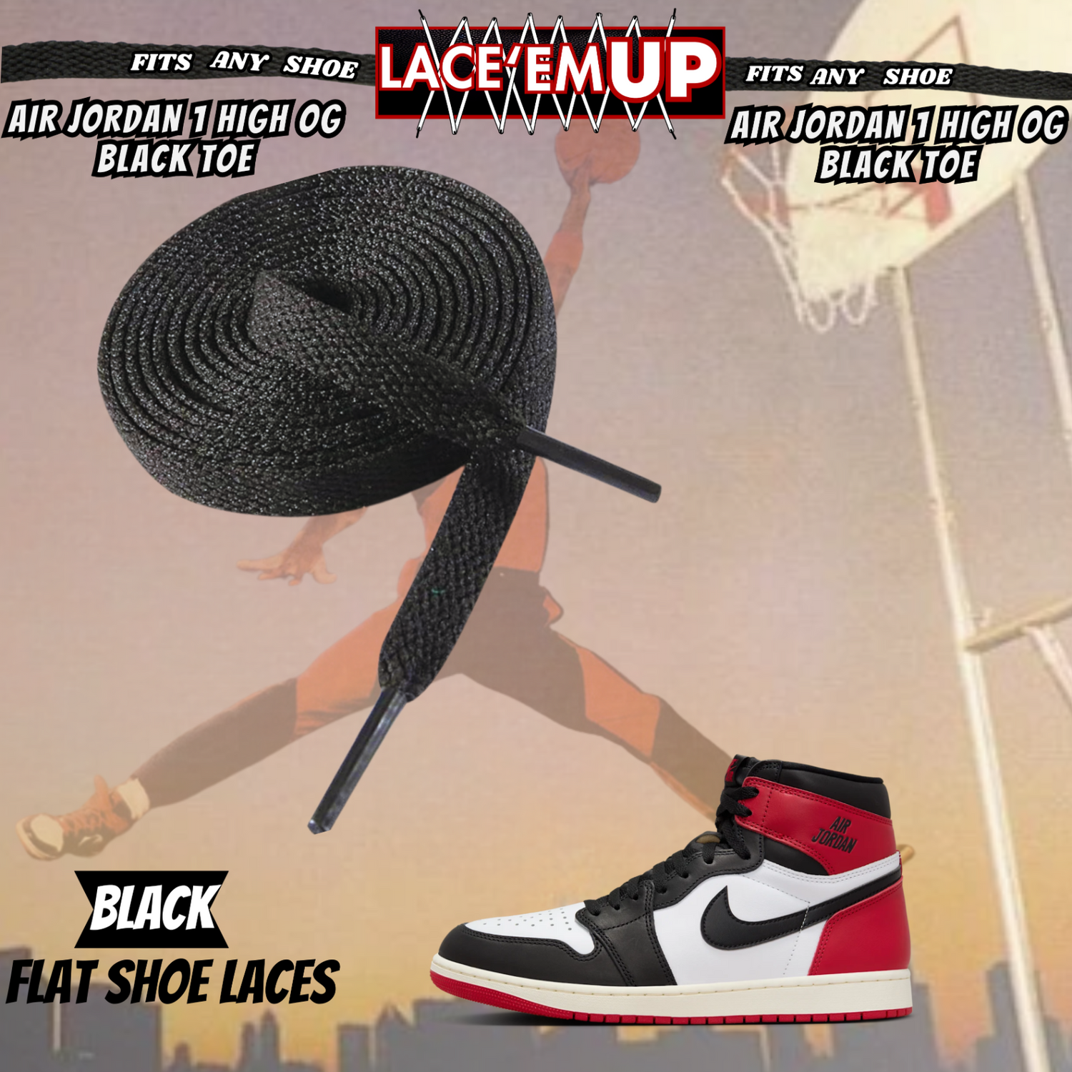 BLACK TOE Shoe Laces Cement replacement for jordan 1  OG BLACK TOE LACES