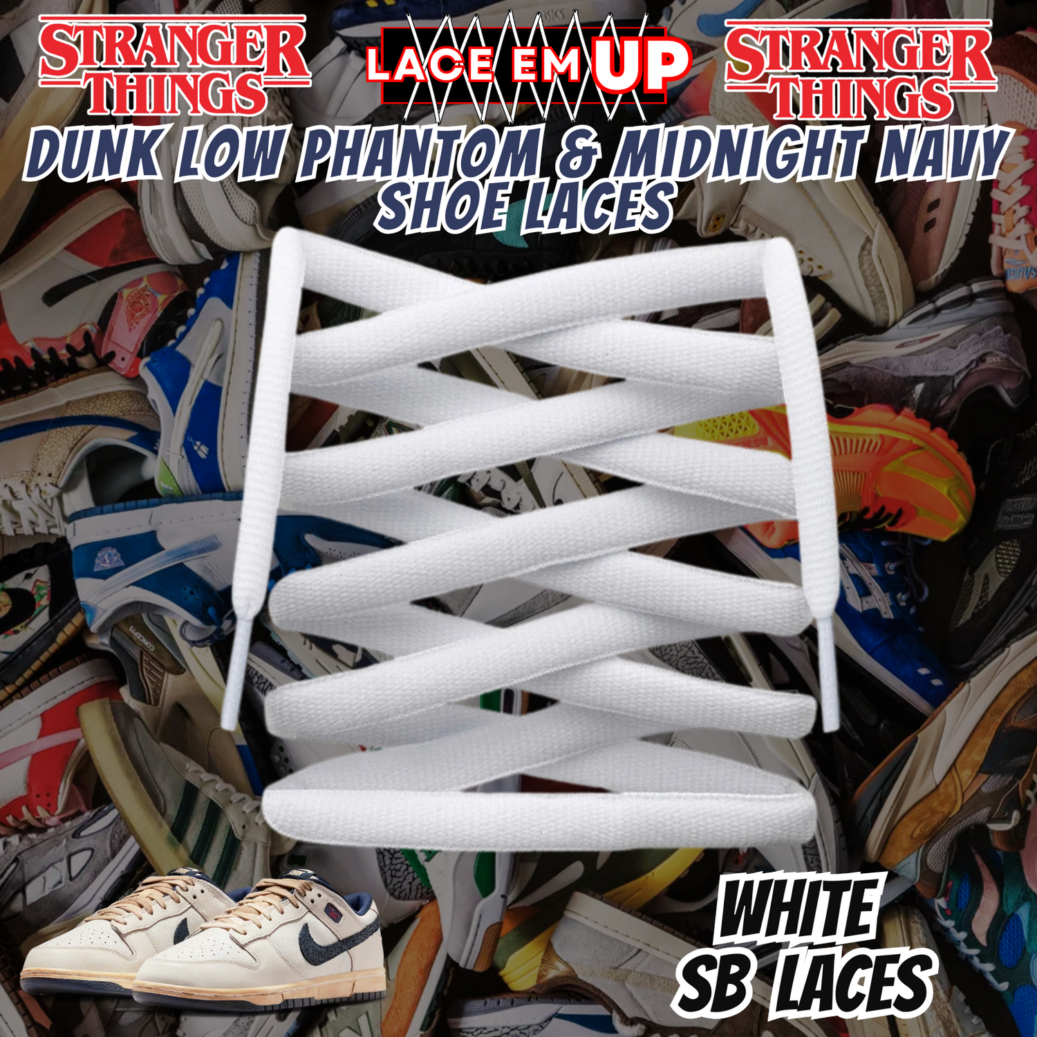 Dunk Low Phantom & Midnight navy Shoe Laces Spotted Splatter Cement replacement