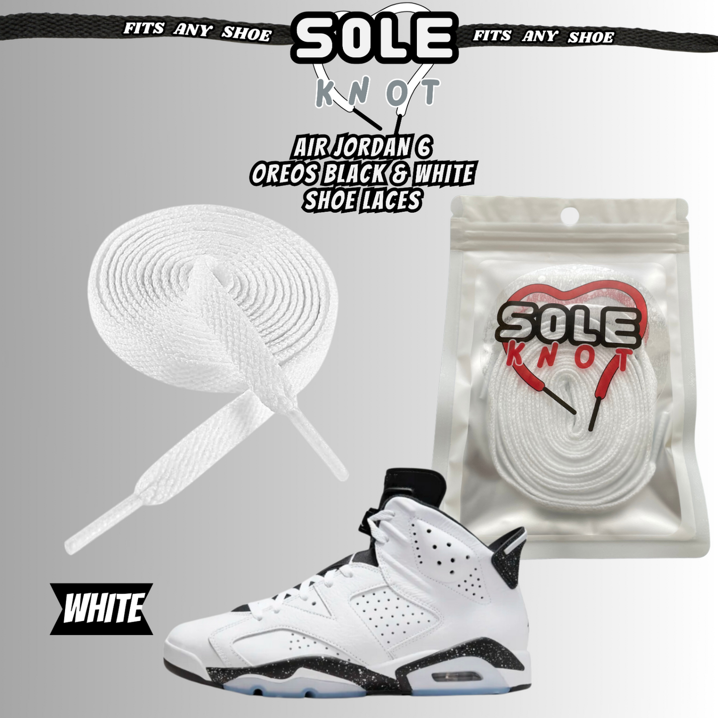 PREMIUM SHOE LACES TO MATCH AIR JORDAN 6 OREOS BLACK & WHITE,AJ CONVERSE