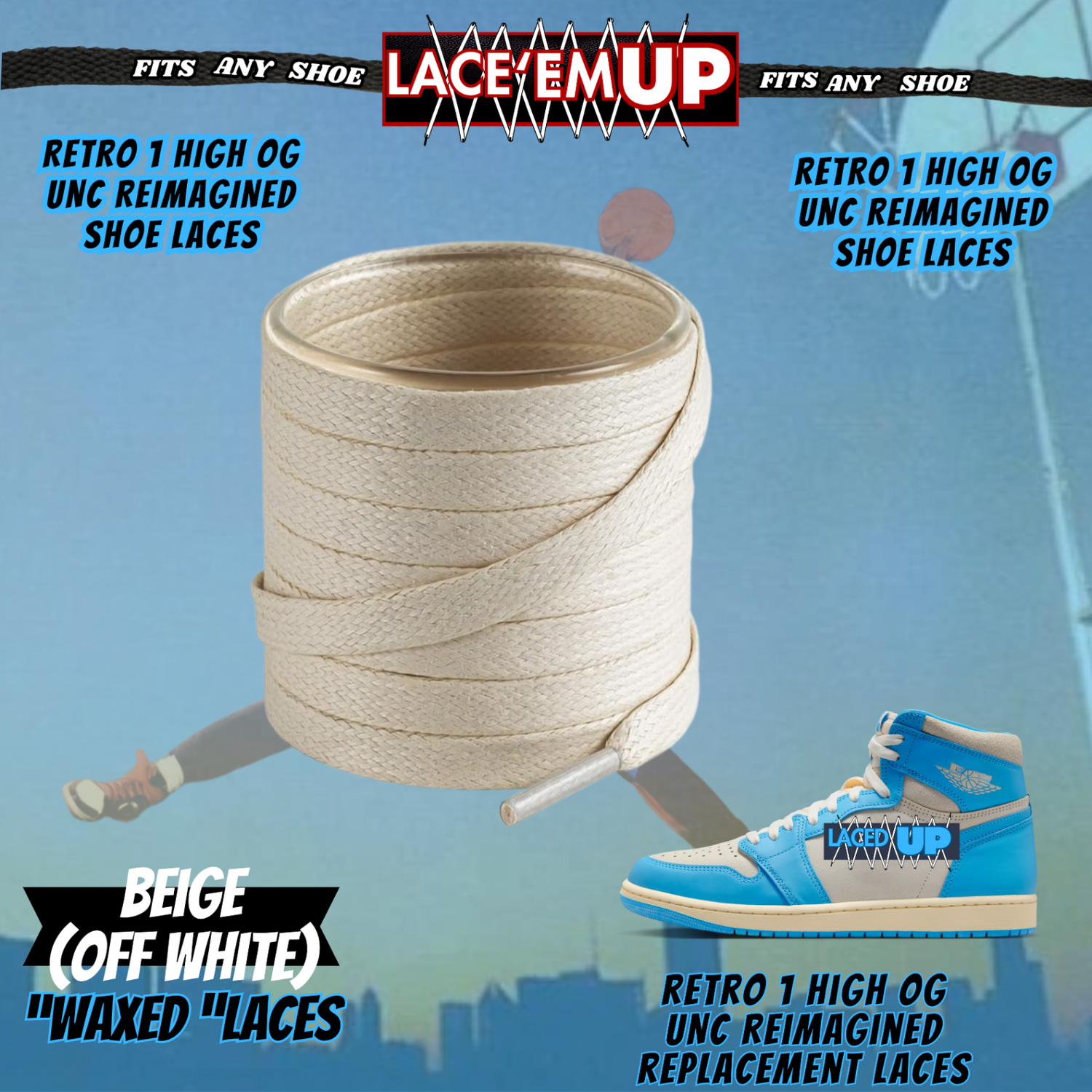 Retro 1 Unc Shoe Laces replacement for AJ 1 UNC REIMAGINED-UNIVERSITY BLUE-LACES