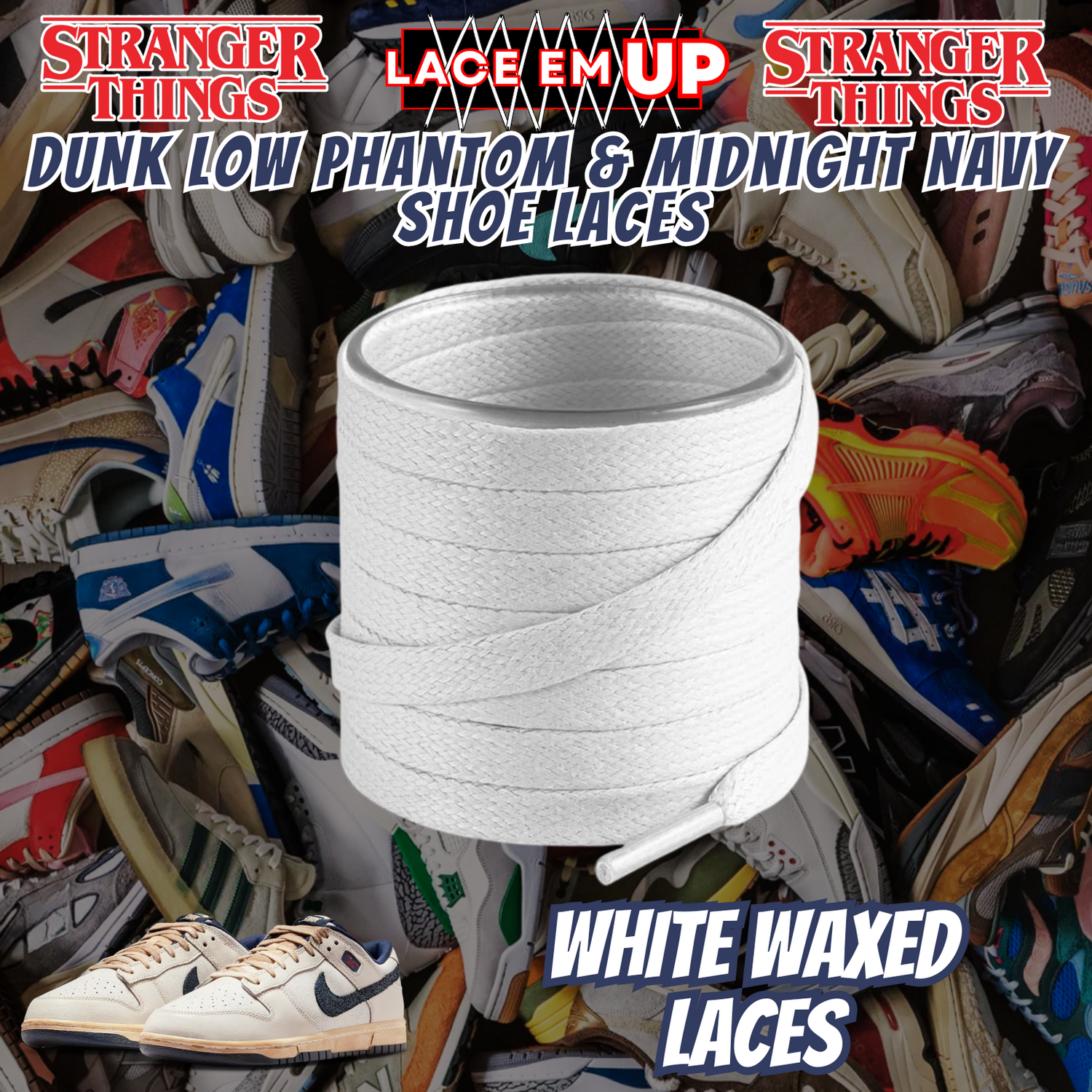Dunk Low Phantom & Midnight navy Shoe Laces Spotted Splatter Cement replacement