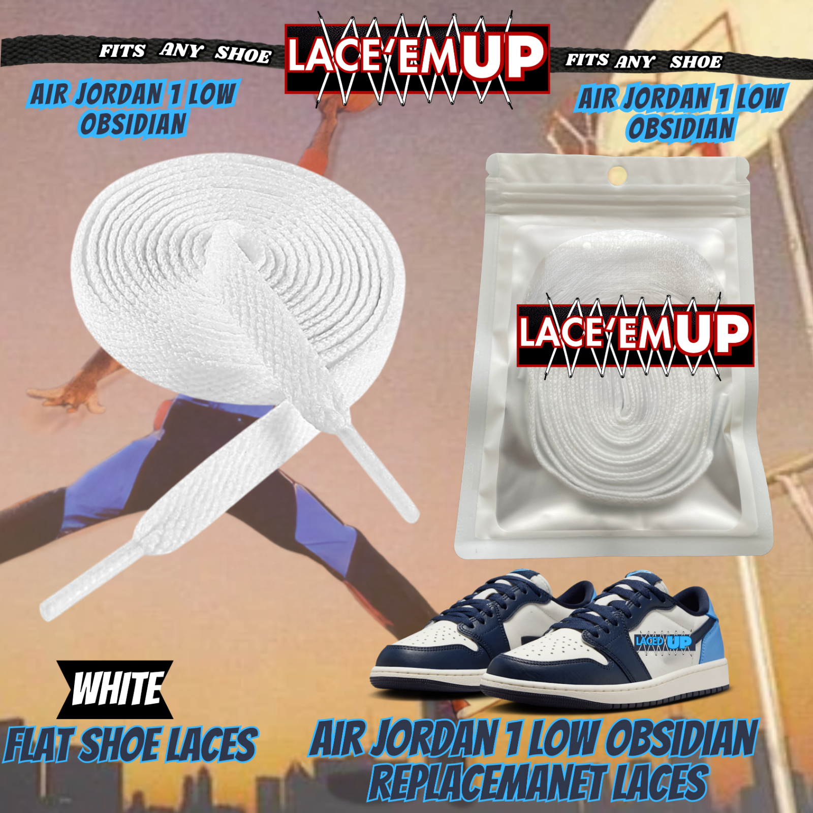 AJ 1 OBSIDIAN Shoe Laces replacement for jordan 1  OG, UNC LACES, NAVY BLUE LACE